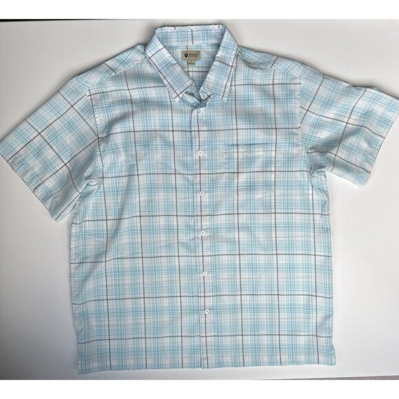 Haggar Shirt Mens Extra Large Blue White Plaid Short Sleeve Button Down Casual - Picture 1 of 3
